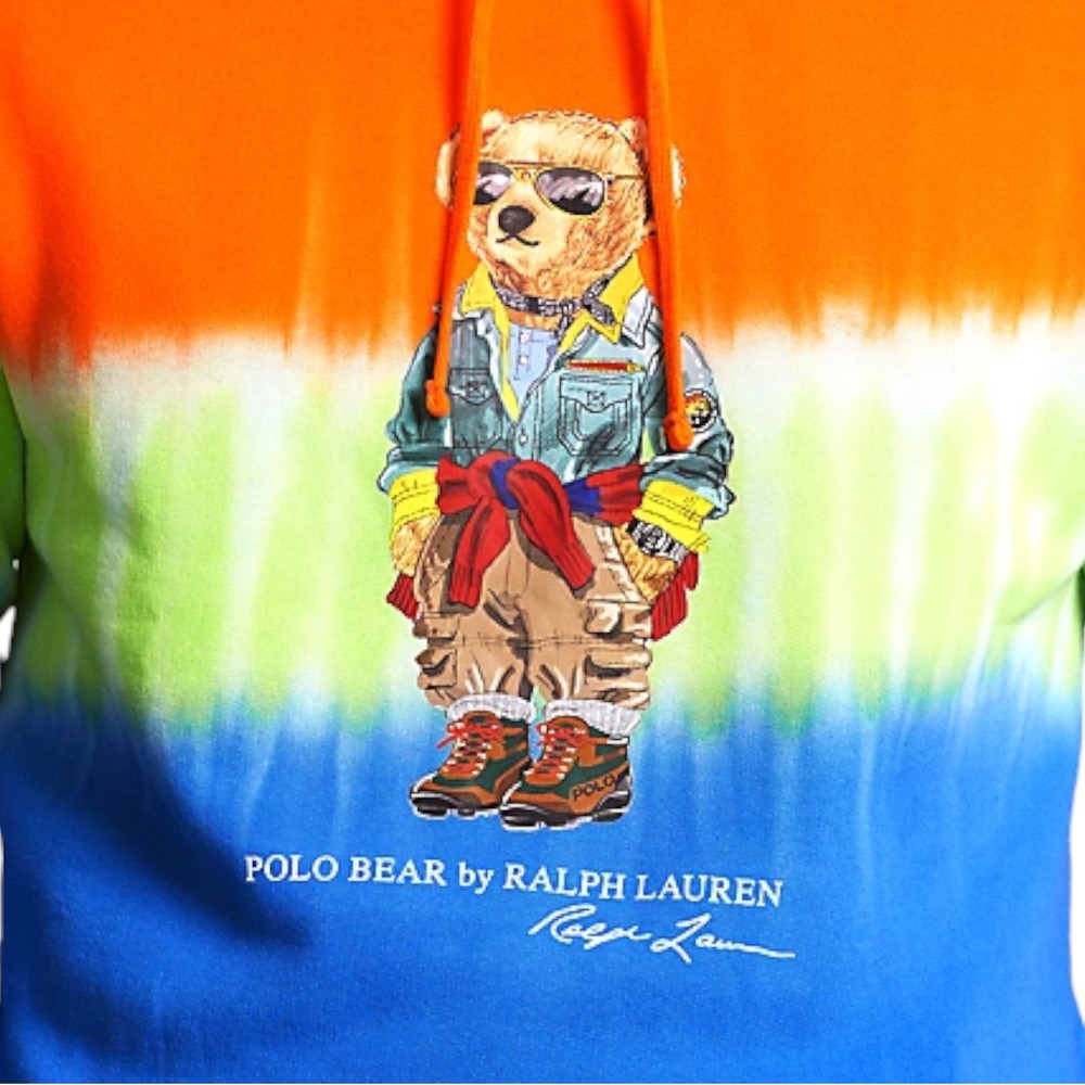 Polo Ralph Lauren Voyager Bear Tie-Dye Fleece Hoodie Men's Size Medium - Picture 3 of 5